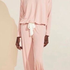 Eberjey Blush Pink Long-Sleeve Lounge Pajama Set with Cream Tie